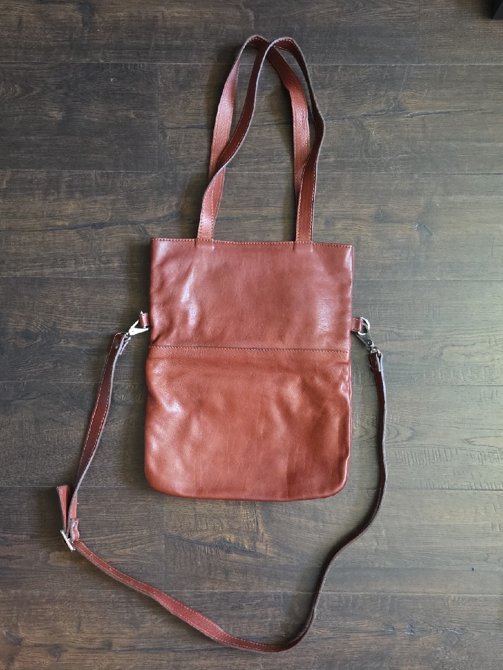 Rust Brown Leather Crossbody Tote